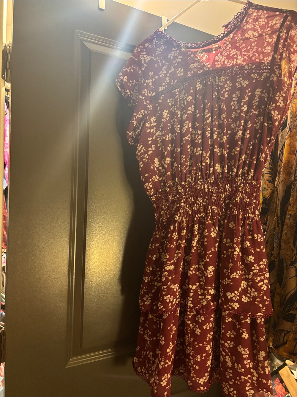 Smocked Burgundy Floral Mini Dress